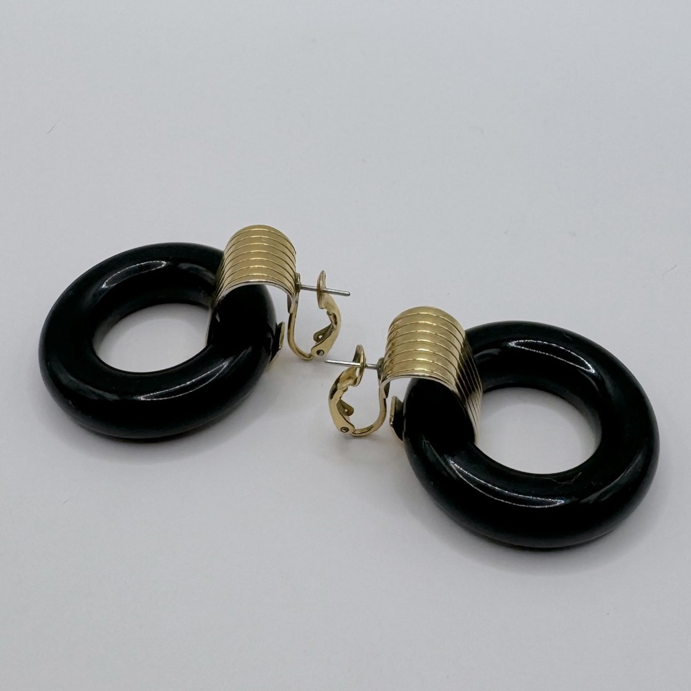 NAPIER Vintage Black & Gold Door Knocker Earrings - Picture 8 of 13